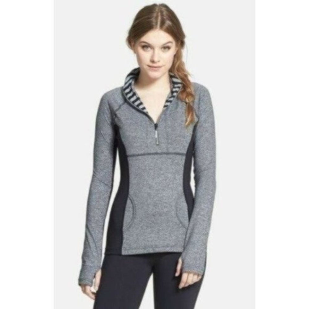 Hard‎ Tail Forever Pullover Shirred Jacket 1/4 Zip Black Gray size XS